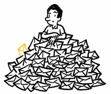 Man in pile of emails
