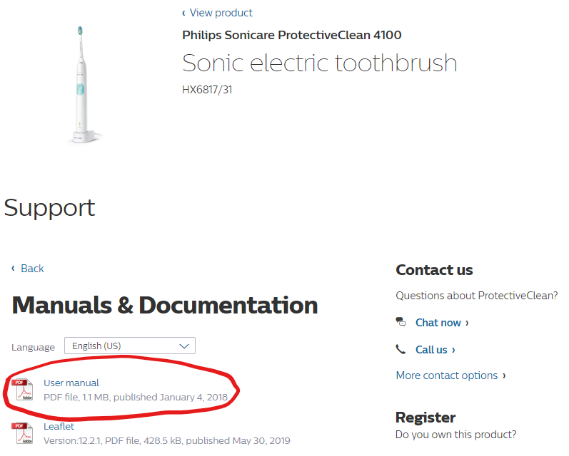 Philips Sonicare ProtectiveClean 4100 electric toothbrush website manuals and documentation